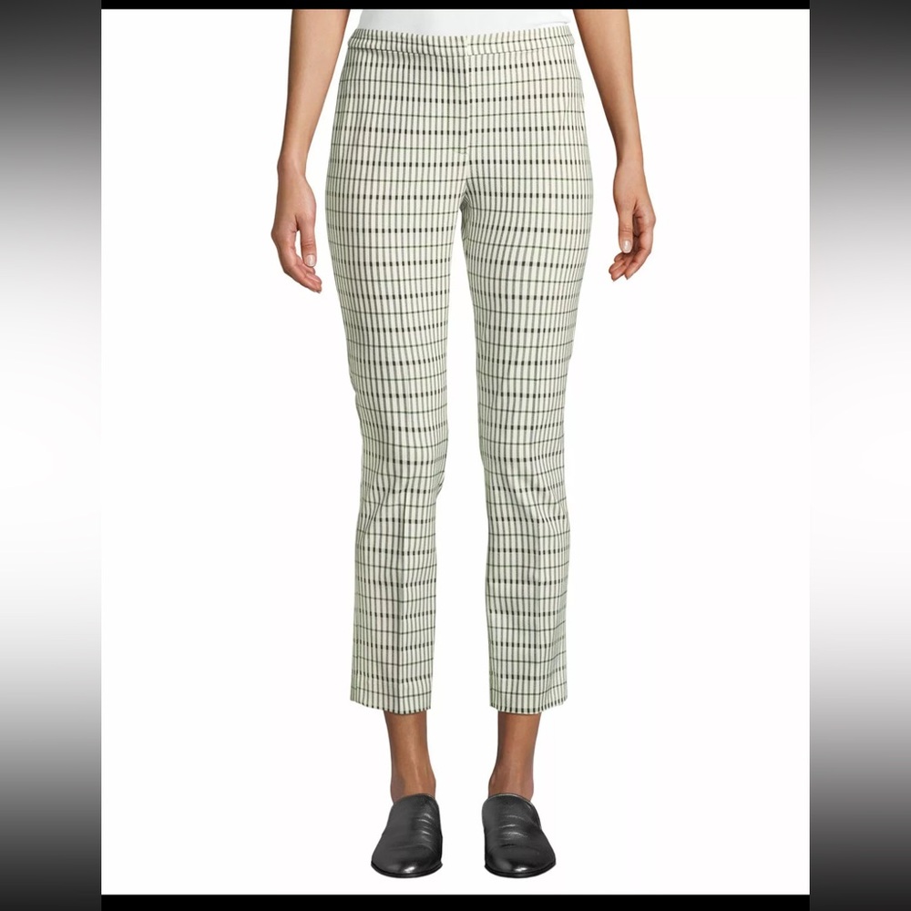 NWT THEORY - CLASSIC SKINNY PANT - WHITE MULTI VISCOSE GRID SIZE 00